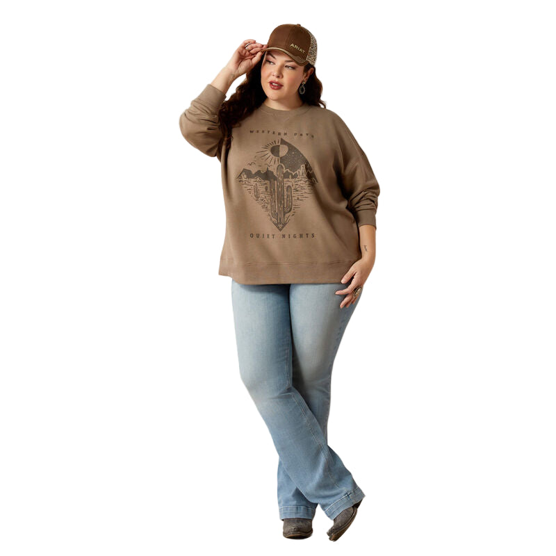 Ariat Women's Western Day Oversized Sweatshirt - Dark Khaki