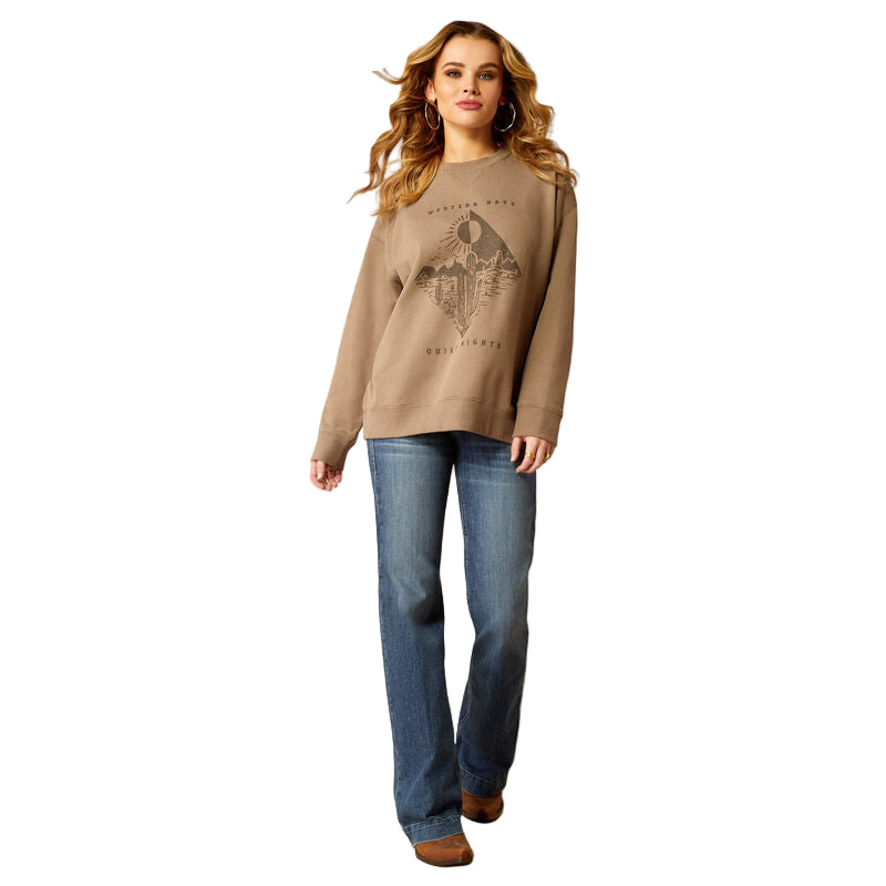 Ariat Women's Western Day Oversized Sweatshirt - Dark Khaki