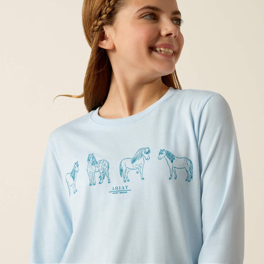 Ariat Girl's Pony Squad Long Sleeve Shirt - Cerulean Heather