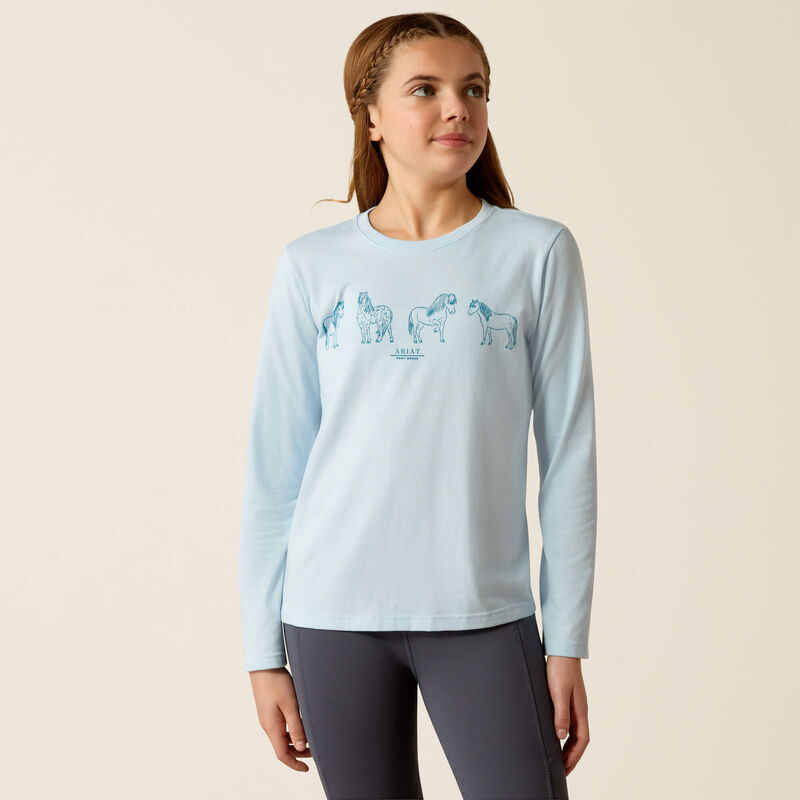 Ariat Girl's Pony Squad Long Sleeve Shirt - Cerulean Heather