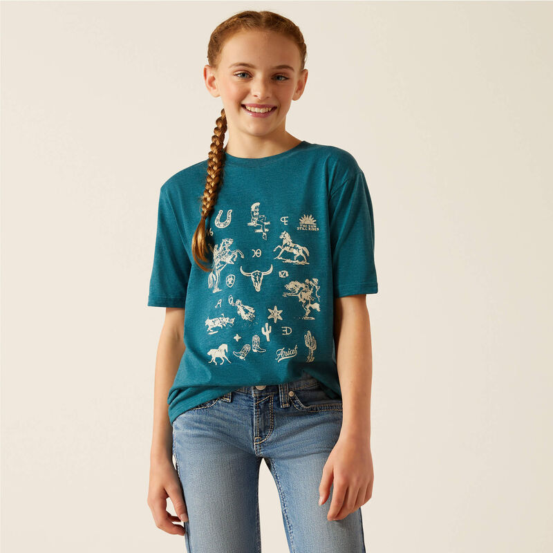 Ariat Girl's Sketch Pad Short Sleeve T Shirt - Deep Sea Heather