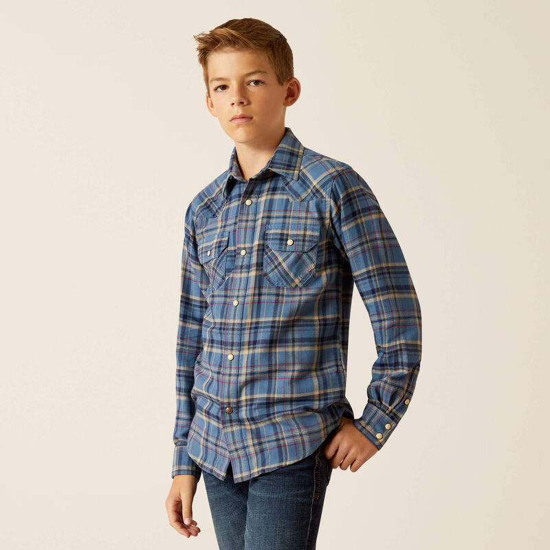 Ariat Boy's Huntley Retro Long Sleeve Shirt- Copen Blue