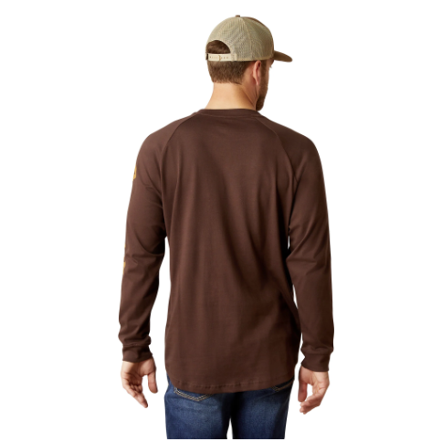 Ariat Men's Long Sleeve Rebar Cotton Strong Graphic Tee Shirt - Coffee Bean/ Golden Brown