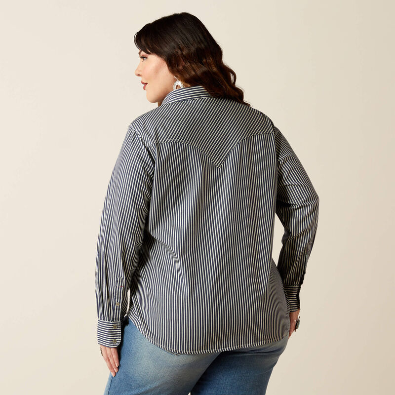 Ariat Women's  Indigo Railroad Stripe Long Sleeve Shirt - Indigo Stripe - Irvine Tack & Western Wear