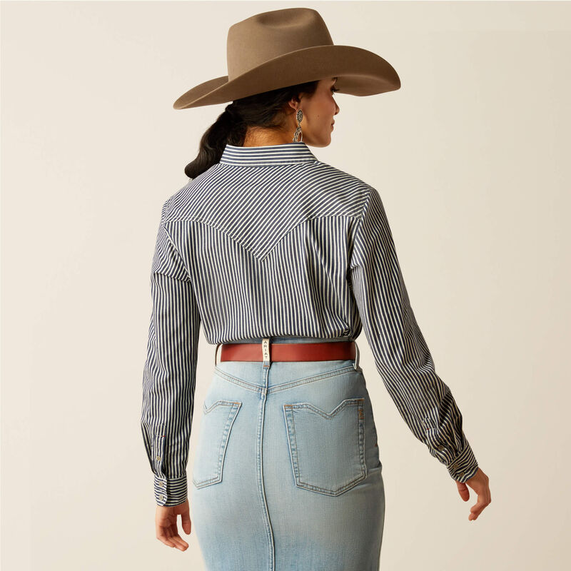 Ariat Women's  Indigo Railroad Stripe Long Sleeve Shirt - Indigo Stripe - Irvine Tack & Western Wear