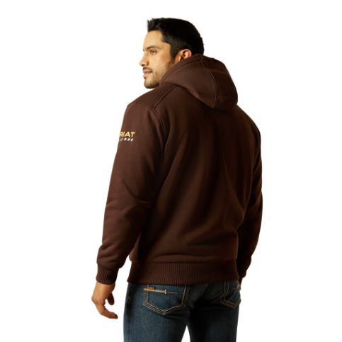 Ariat Men's Rebar All-Weather Sherpa-Lined Full Zip Hoodie - Coffee Bean