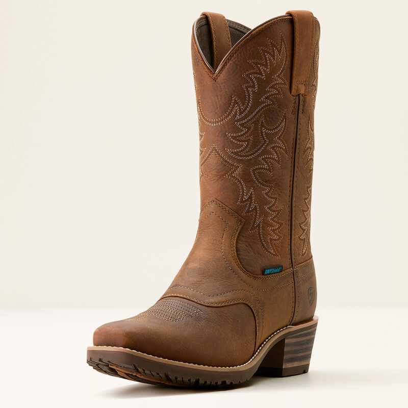 Ariat Men's Hybrid Roughstock Square Toe Waterproof Cowboy Boot - Status Brown