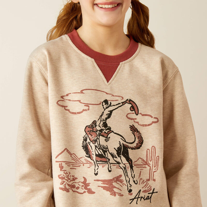 Ariat Girl's Bronc Junior Sweatshirt - Oatmeal Heather/Marsala