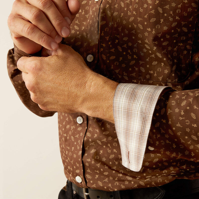 Ariat Men's Wrinkle Free Farley Fitted Long Sleeve Shirt -  Brown