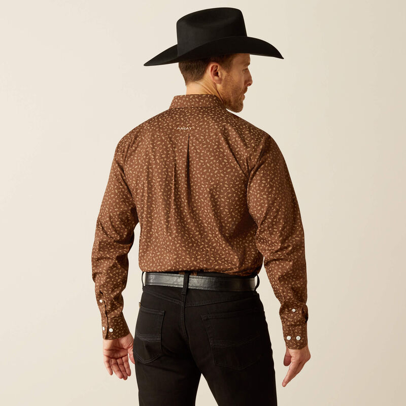 Ariat Men's Wrinkle Free Farley Fitted Long Sleeve Shirt -  Brown