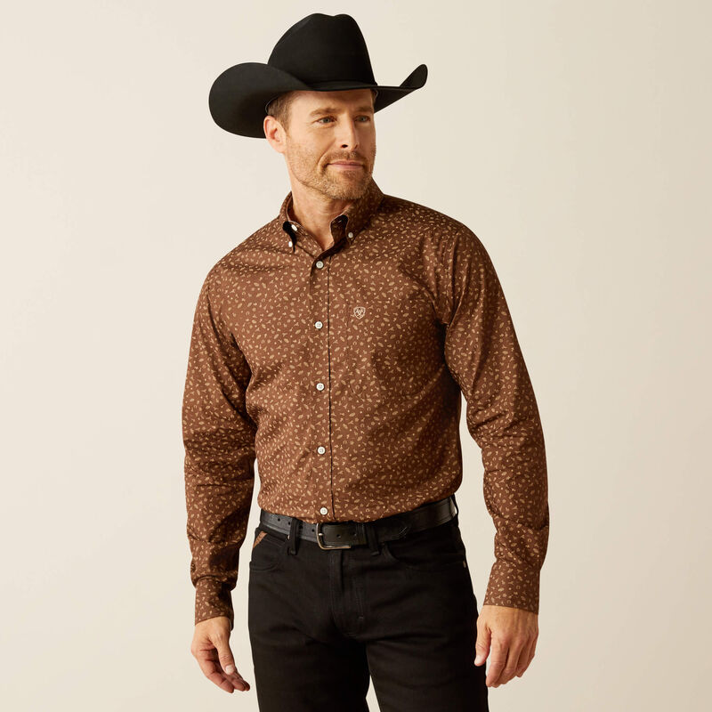 Ariat Men's Wrinkle Free Farley Fitted Long Sleeve Shirt -  Brown