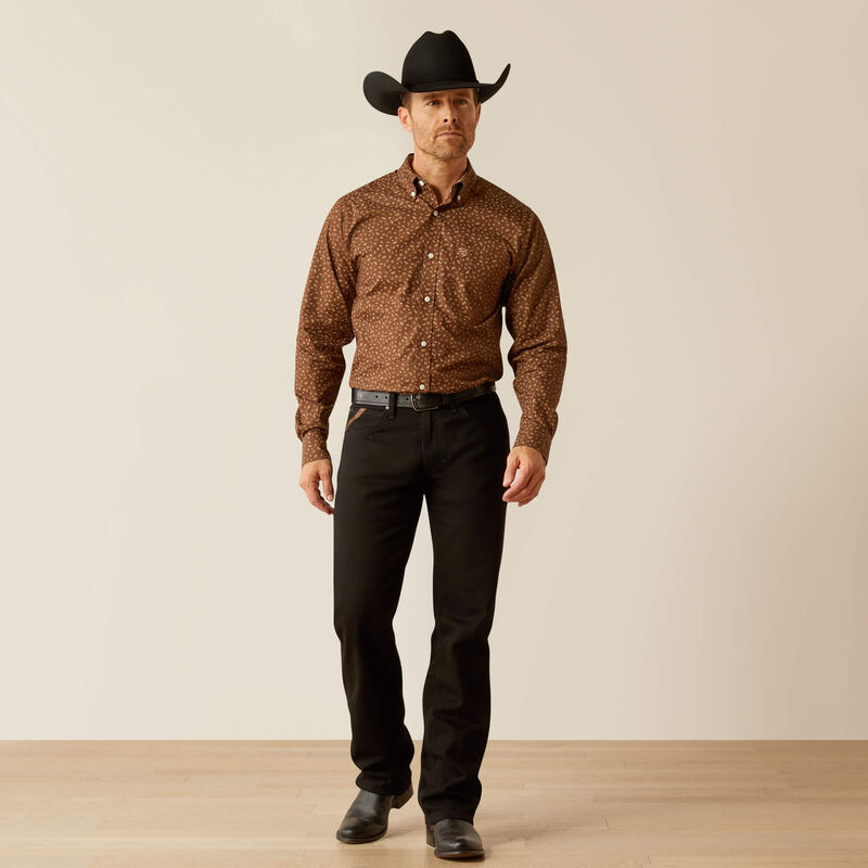 Ariat Men's Wrinkle Free Farley Fitted Long Sleeve Shirt -  Brown
