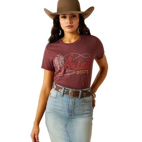 Ariat Women's Modern Neon Short Sleeve Tee Shirt- Maroon Heather