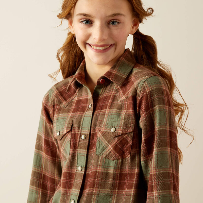 Ariat Girl's Ava Plaid Snap Long Sleeve Shirt- Oakwood