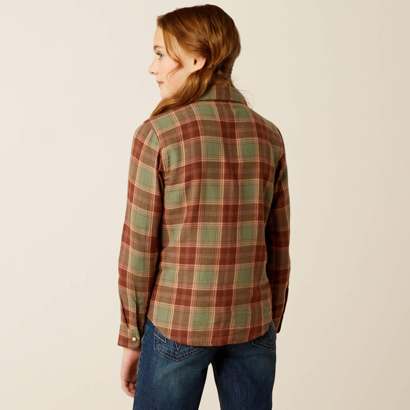 Ariat Girl's Ava Long Sleeve Plaid Shirt- Oakwood