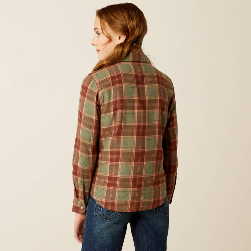 Ariat Girl's Ava Plaid Snap Long Sleeve Shirt- Oakwood