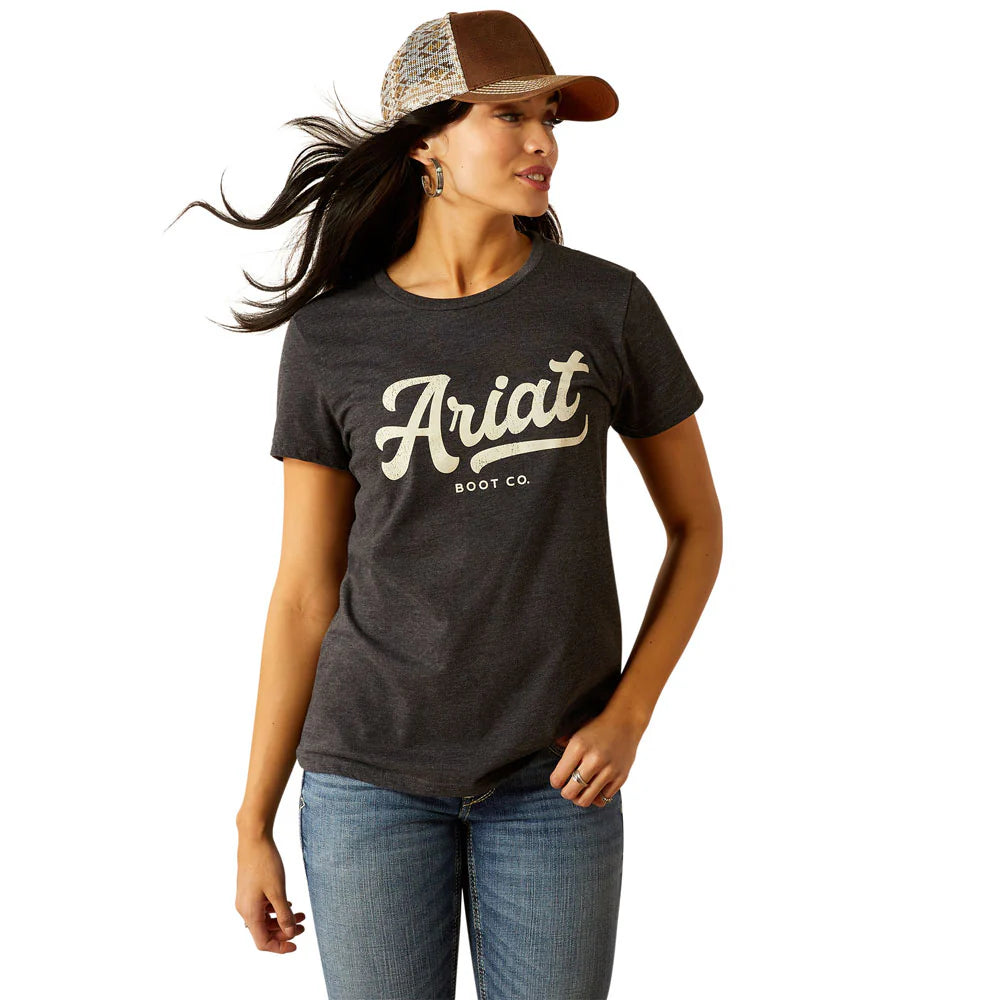 Ariat Women's Boot Script Tee Shirt- Charcoal Heather