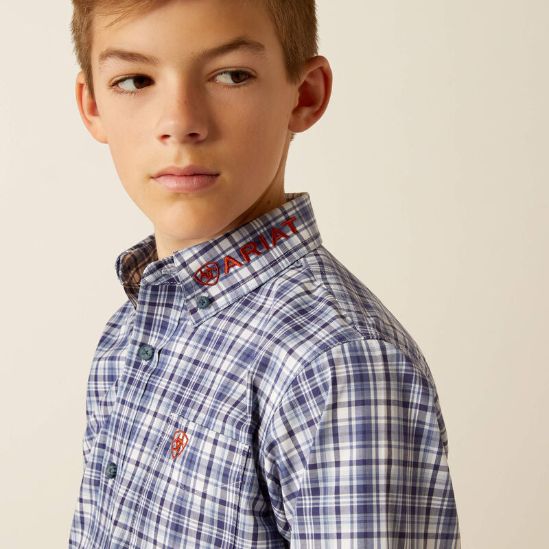 Ariat Boy's Pro Series Team Orion Classic Fit Long Sleeve Shirt - Navy/Orange