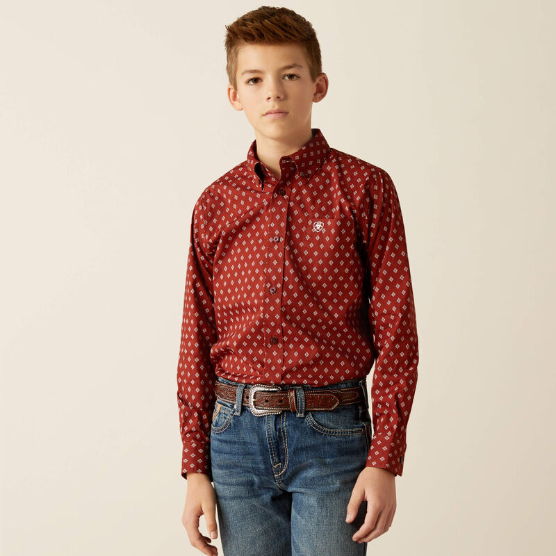 Ariat Boy's Pax Classic Fit Long Sleeve Shirt - Burgundy