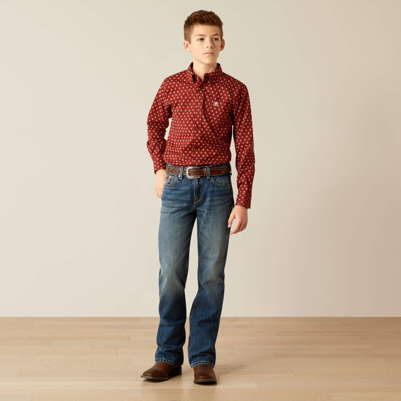 Ariat Boy's Pax Classic Fit Long Sleeve Shirt - Burgundy