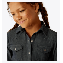 Ariat Girl's Chambray Snap Long Sleeve Shirt - Medium Blue