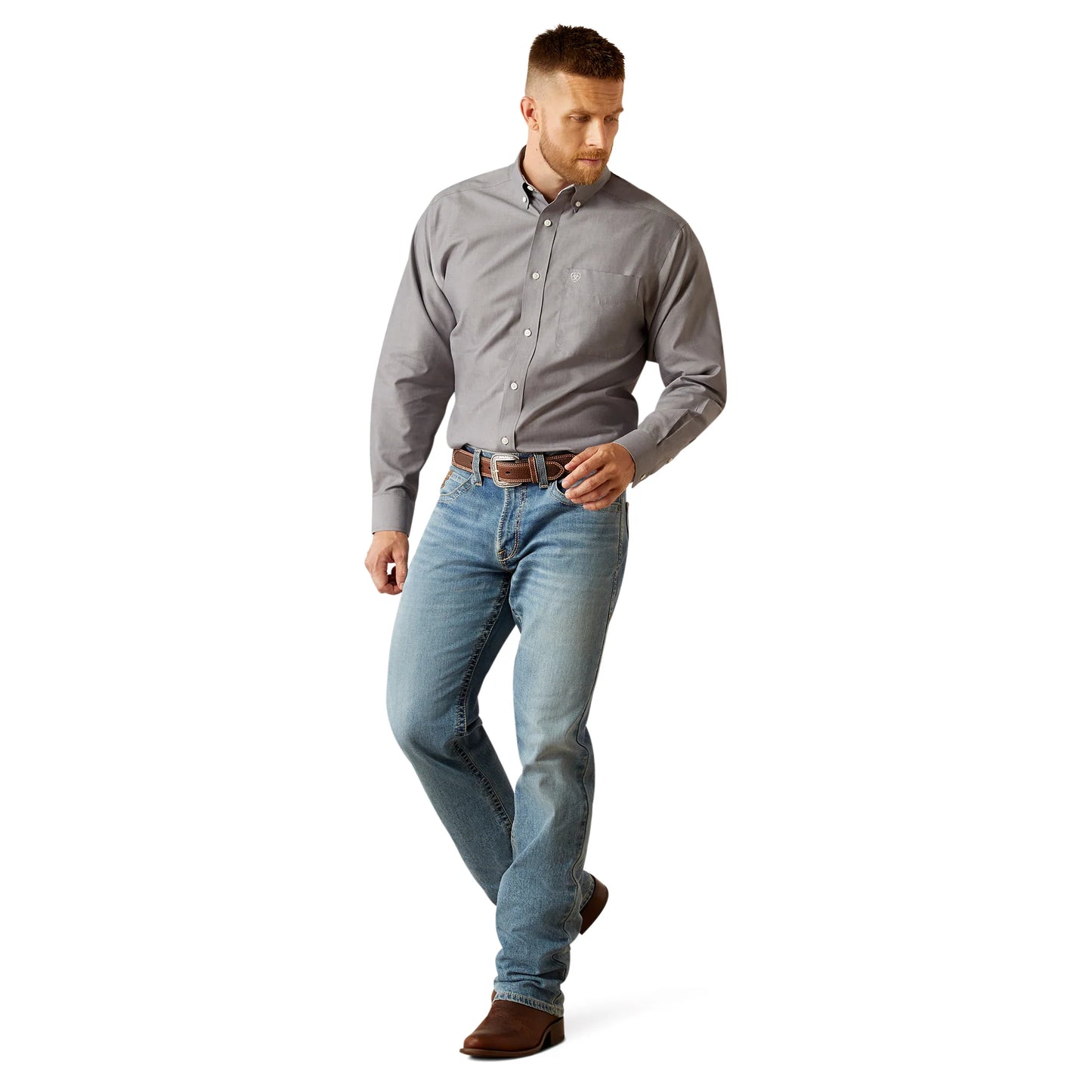 Ariat Men's Long Sleeve Wrinkle Free Solid Shirt - Grey