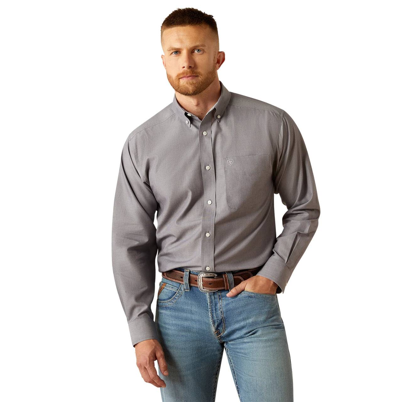 Ariat Men's Long Sleeve Wrinkle Free Solid Shirt - Grey