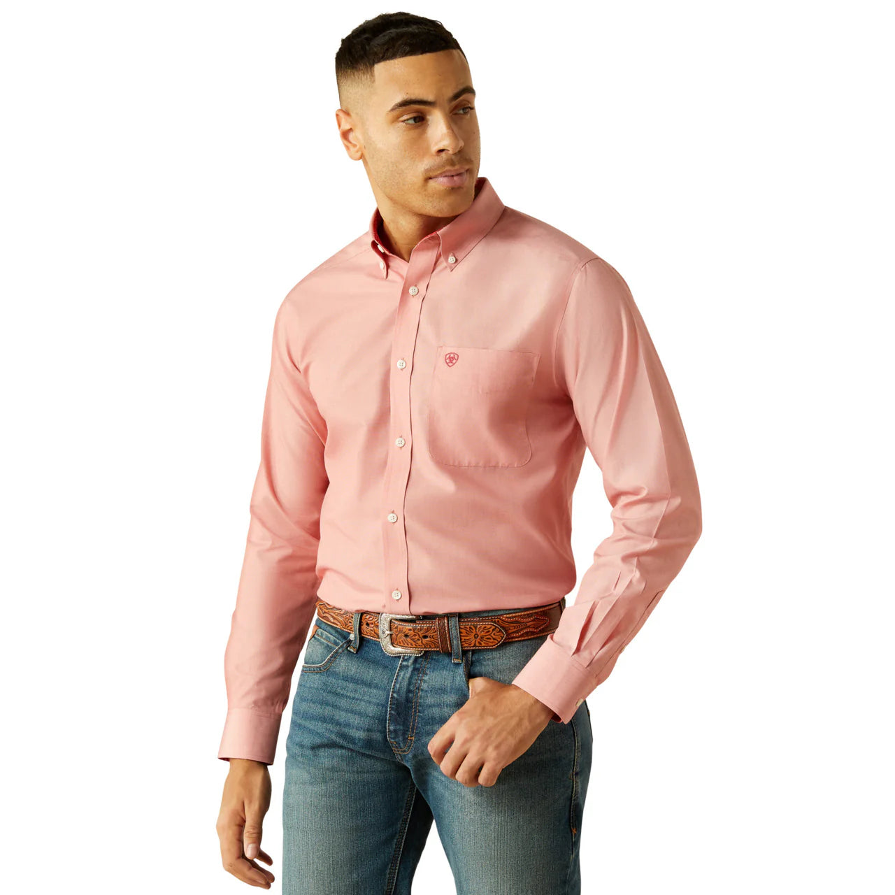 Ariat Men's Wrinkle Free Long Sleeve Solid Fit Shirt - Red