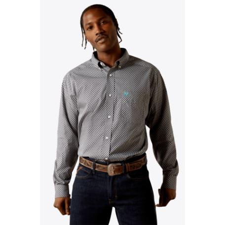 Ariat Men's Wrinkle Free Caleb Classic Fit Long Sleeve Shirt - Dark Grey
