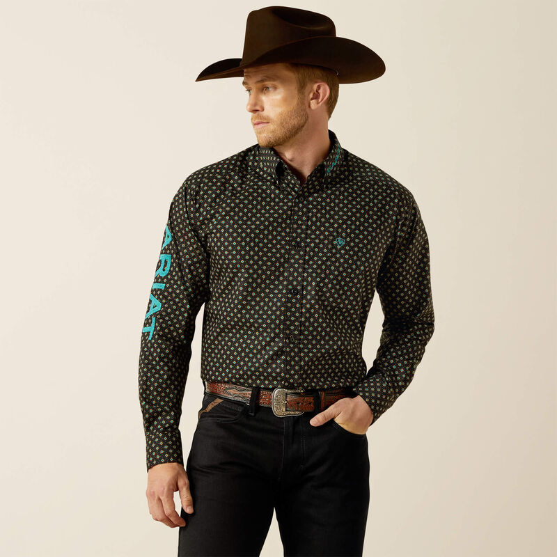 Ariat Men's Team Philbert Classic Fit LS Shirt - Black/Teal
