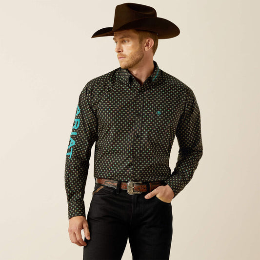 Ariat Men's Team Philbert Classic Fit LS Shirt - Black/Teal