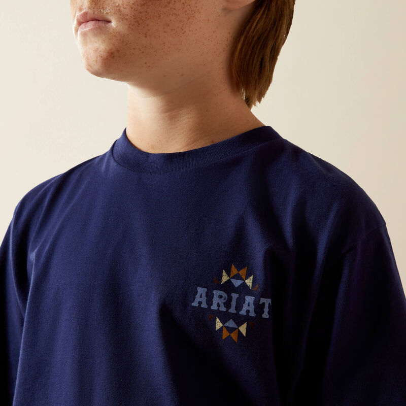 Ariat Boy's Ariat Woven West Tee Shirt - Medieval Blue