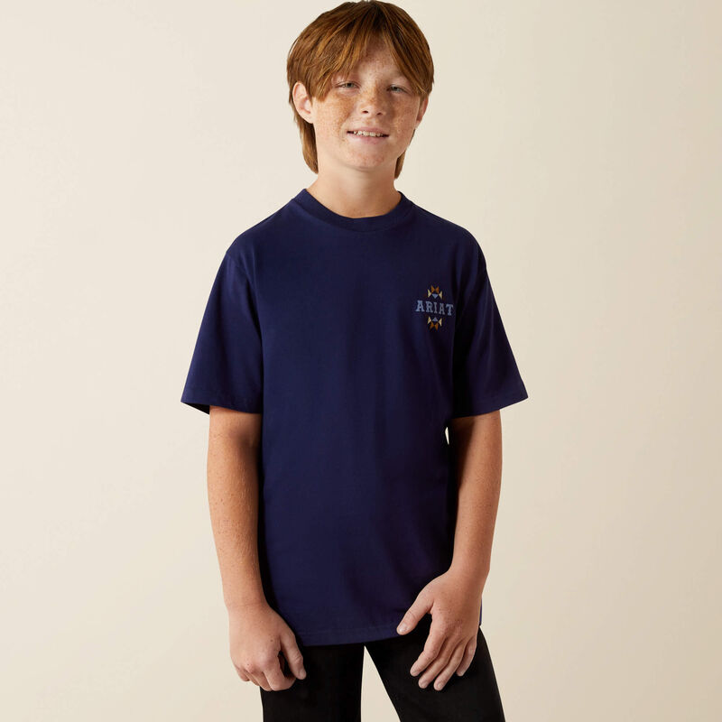Ariat Boy's Ariat Woven West Tee Shirt - Medieval Blue