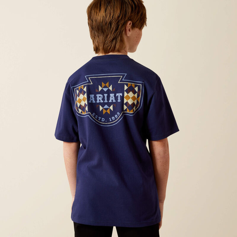 Ariat Boy's Ariat Woven West Tee Shirt - Medieval Blue