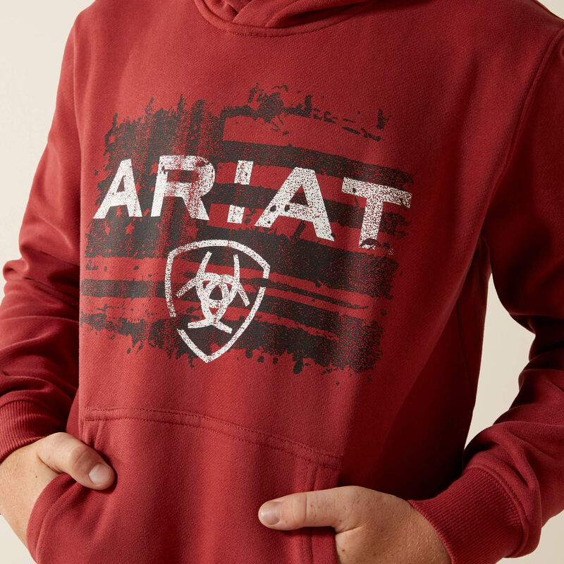 Ariat Boy's Ariat Liquid Stamp Flag Hoodie - Brick Red