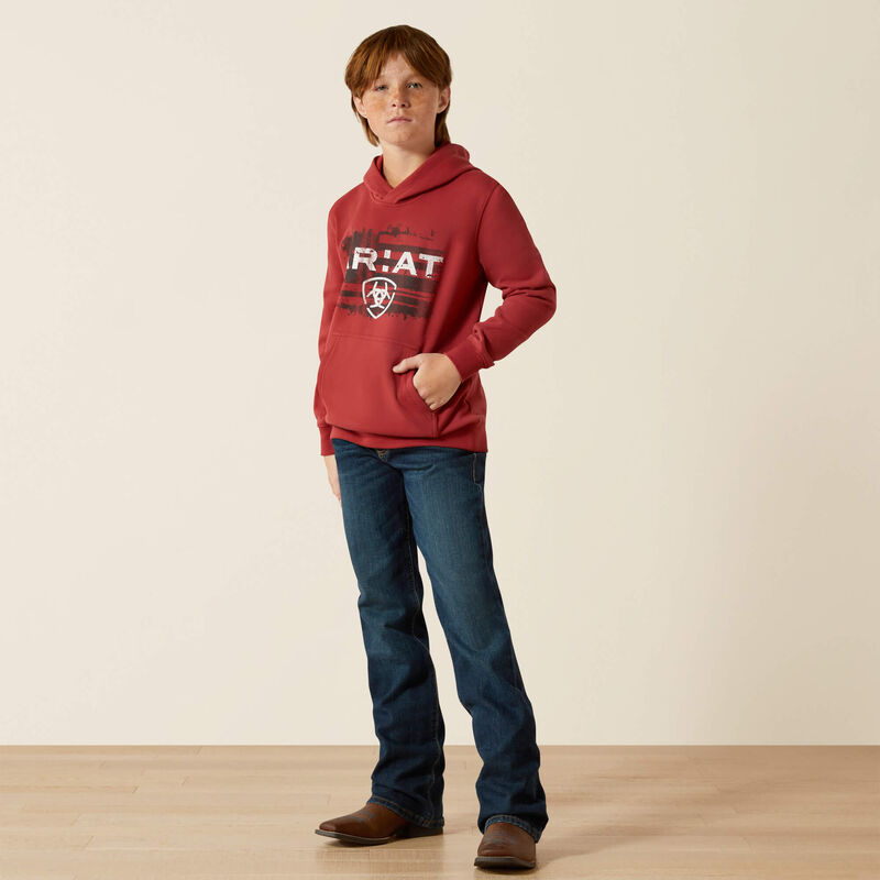 Ariat Boy's Ariat Liquid Stamp Flag Hoodie - Brick Red