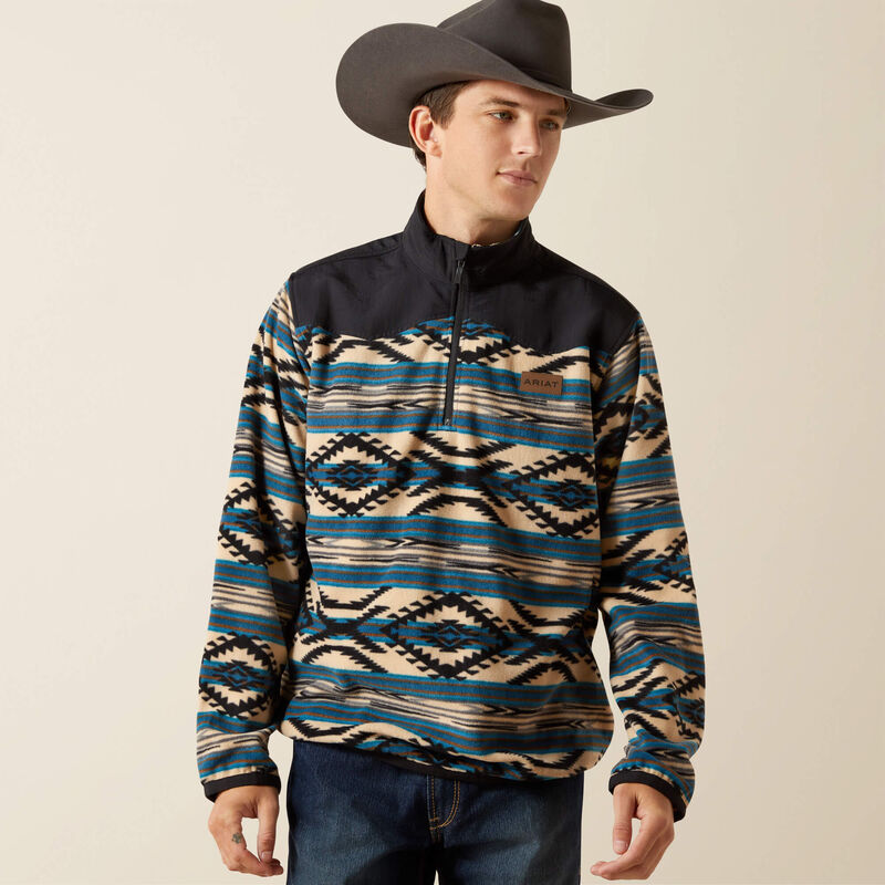 Ariat Men's Long Sleeve Fleece Sweater- Teal Southwest