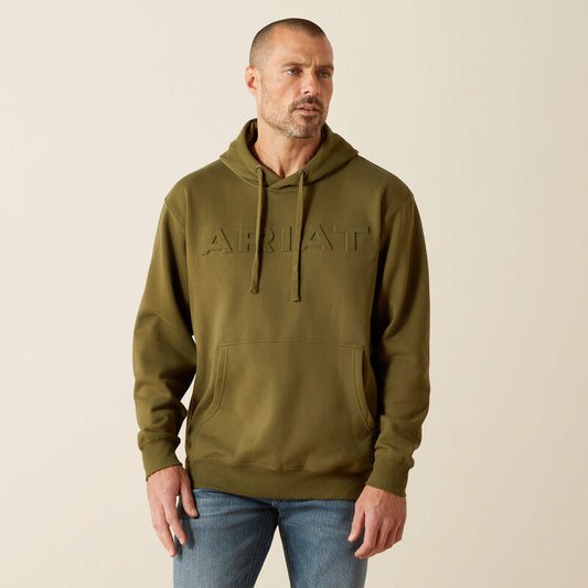 Ariat Men's Embossed Logo Long Sleeve Hoodie- Winter Moss