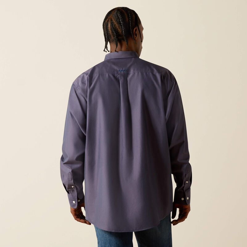 Ariat Men's Wrinkle Free Solid Pinpoint Oxford Classic Fit Shirt - Navy