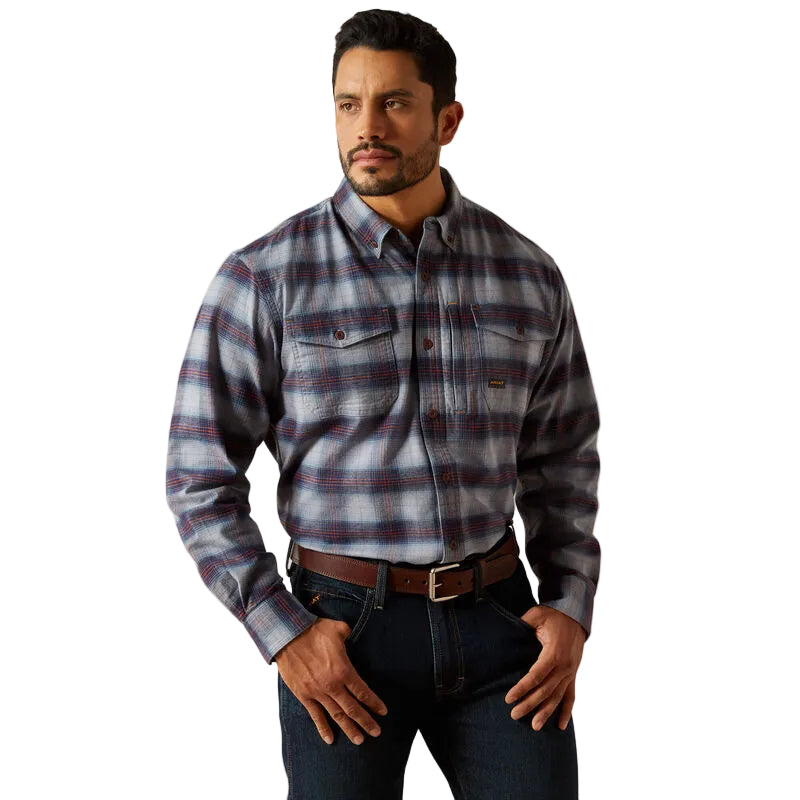 Ariat Mens Rebar Flannel Durastretch Work Shirt - Monument