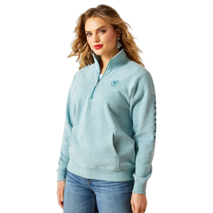 Ariat Women's 1/2 Zip Foundation Logo Sweatshirt - Teal Heather
