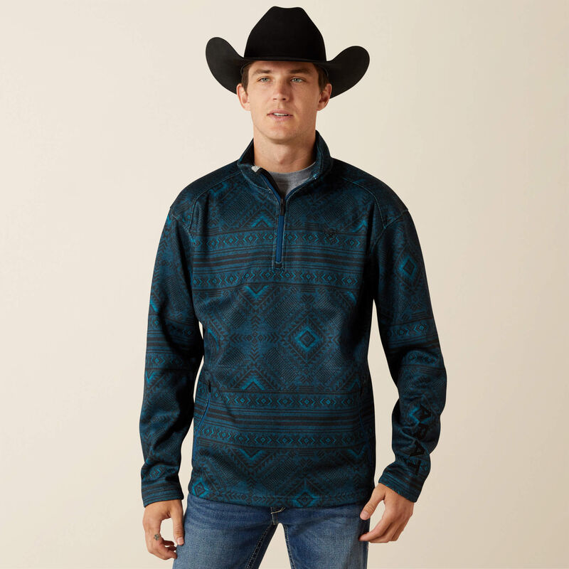 Ariat Men's Caldwell 1/4 Zip Sweater - Dark Teal Southwest