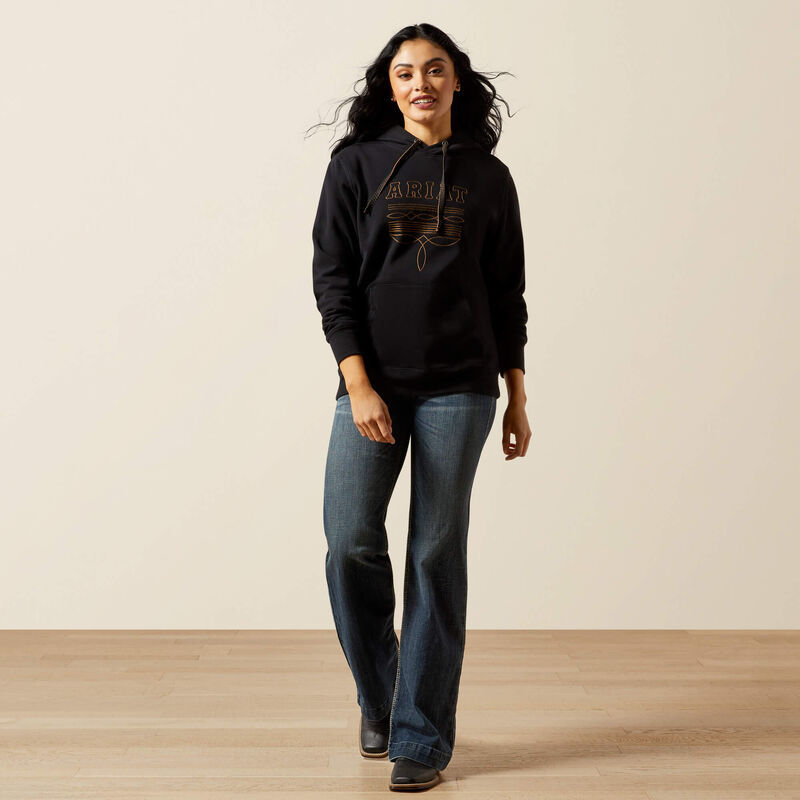 Ariat Women's Long Sleeve Booted Logo Hoodie- Black
