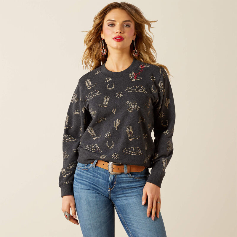 Ariat Women's Essential Crew Long Sleeve Sweatshirt- Black Heather