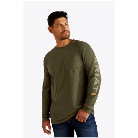 Ariat Men's Rebar Cotton Strong Standard Logo Pocket LS Tee Shirt - Multiple Colours