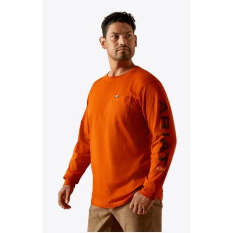 Ariat Men's Rebar Cotton Strong Standard Logo Pocket LS Tee Shirt - Multiple Colours