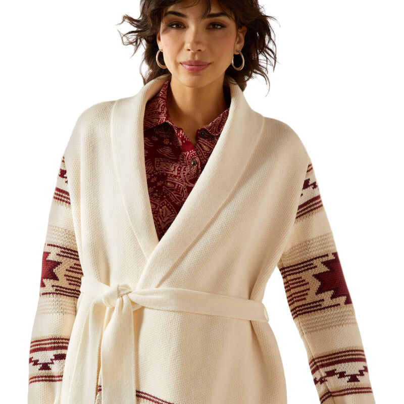 Ariat Women's Long Sleeve Westward Wrap Sweater - Cream Southwest Print