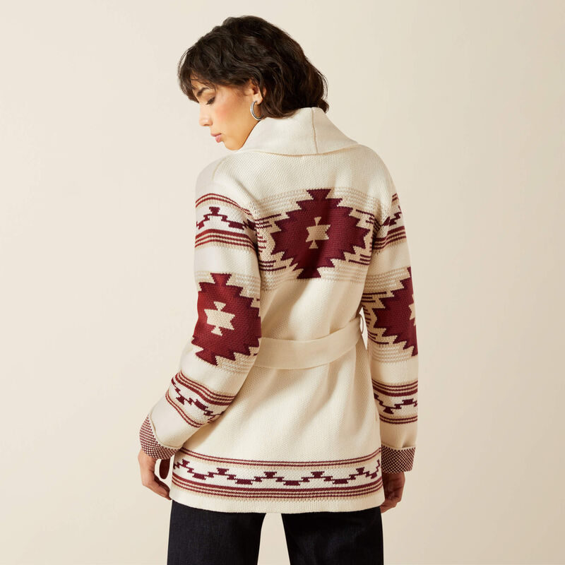 Ariat Women's Long Sleeve Westward Wrap Sweater- Cream Southwest Print