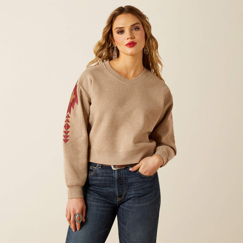 Ariat Women's Long Sleeve Tatonka Sweatshirt- Brown Heather