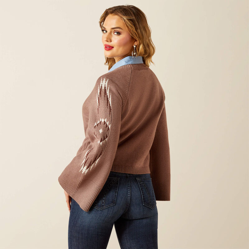 Ariat Women's Long Sleeve Cropped Caravan Sweater- Toasted Coconut Melange